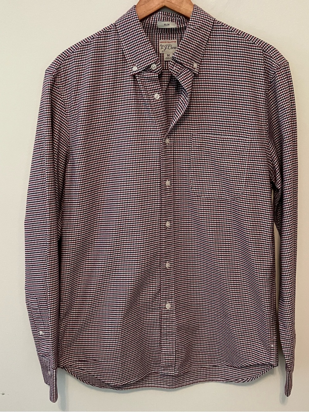 Sewn For J.Crew Blue Red White Check Plaid Cotton Slim Fit Shirt Men M Preppy